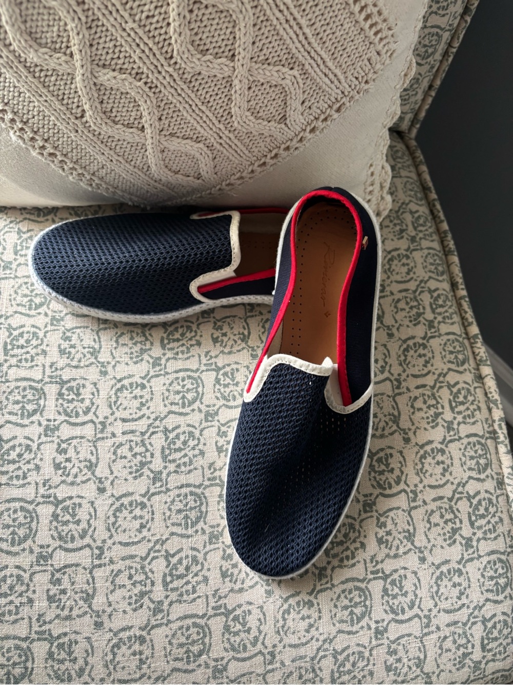 Rivieras Navy Slip-On Loafers with Red Trim